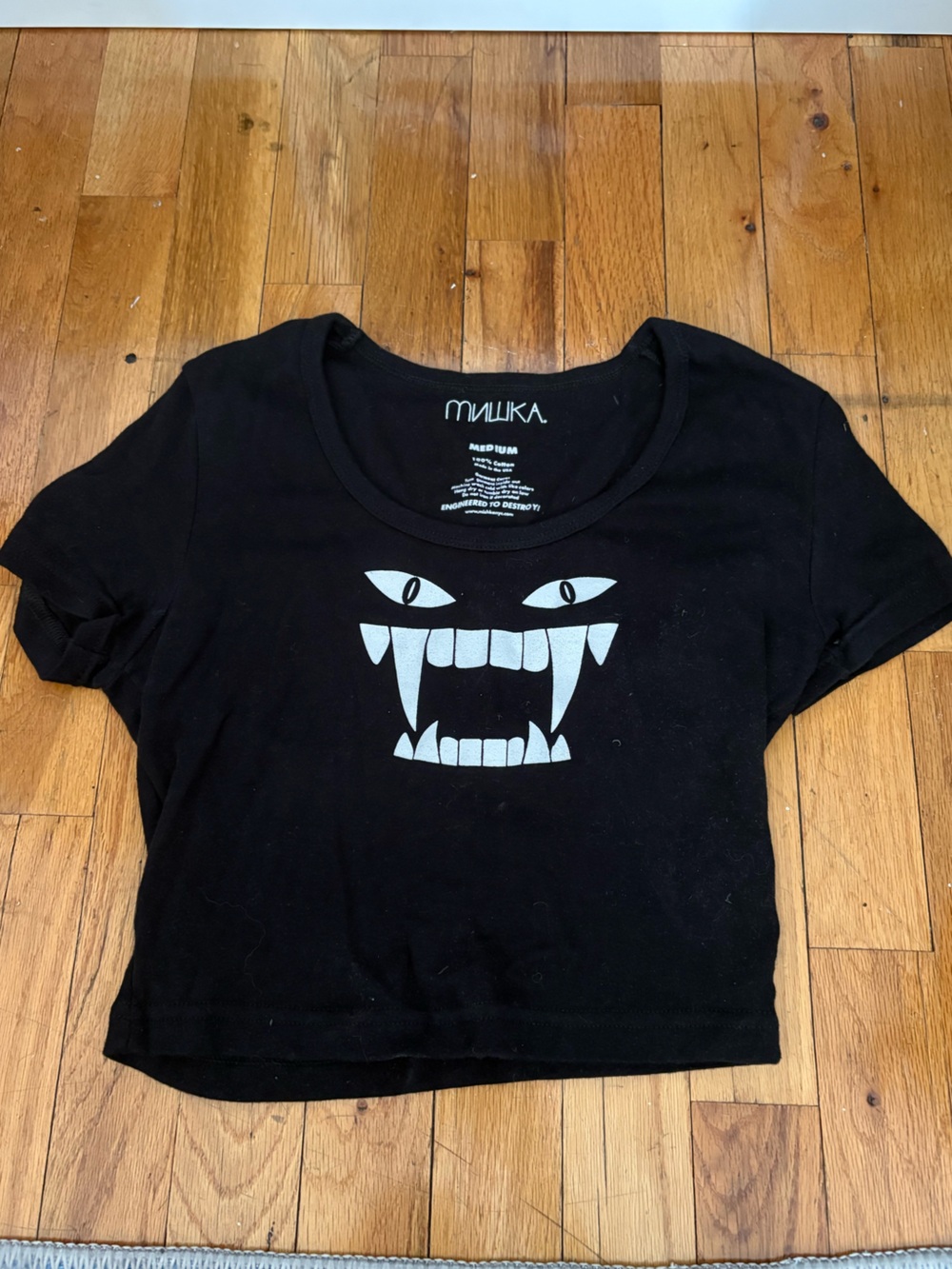 Mishka Black Short Sleeve Tee with White Monster Graphic